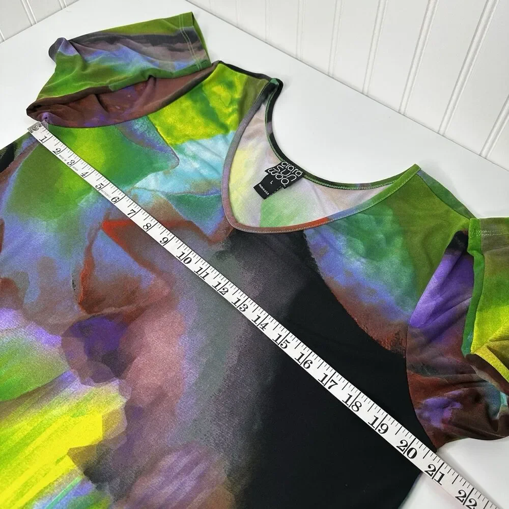 Clara Sun Woo Tunic Top Women Sz L Abstract Watercolor Art To Wear Artsy Shirt - Picture 7 of 10